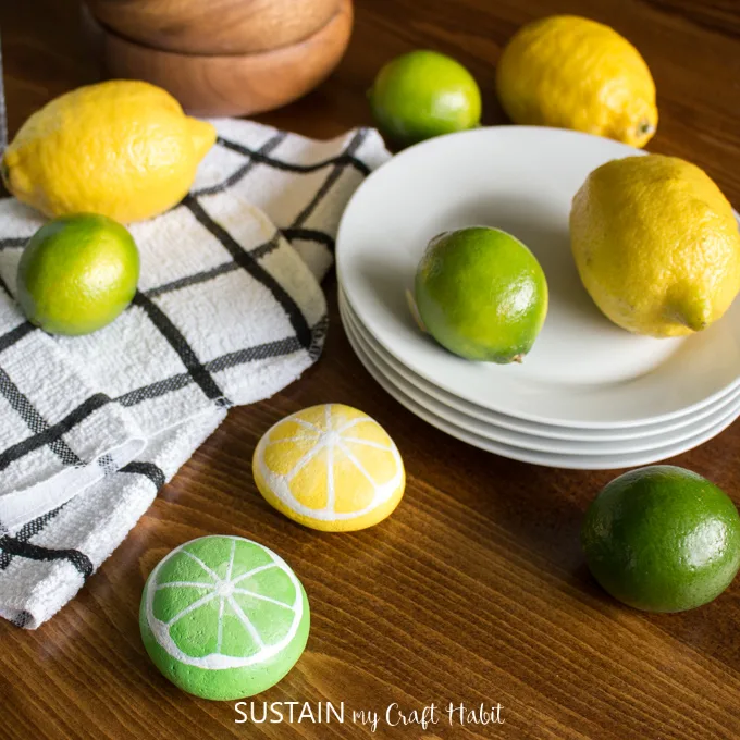 lemon and lime painted rocks