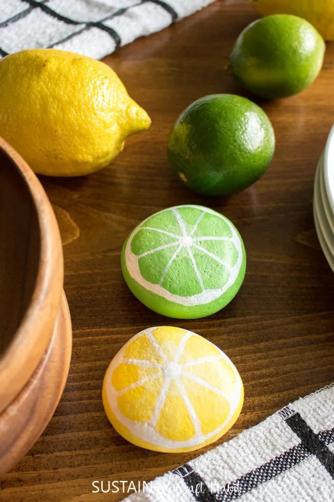 lemon and lime painted rocks