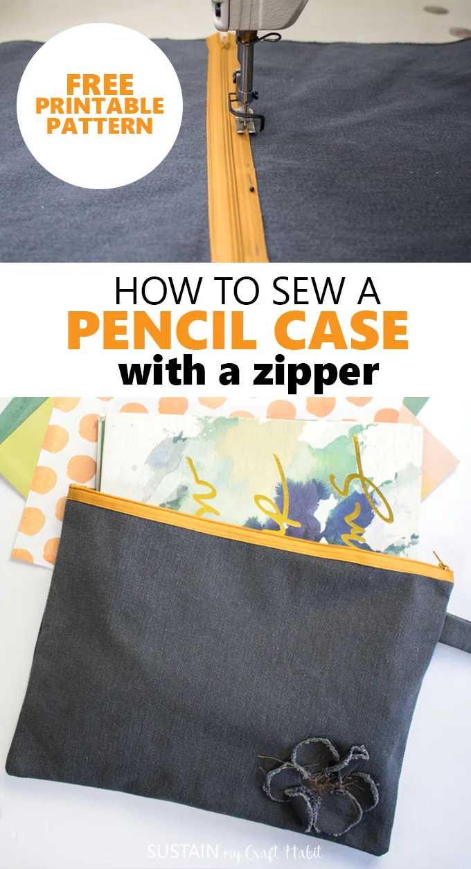 Collage of images demonstrating how to sew a pencil case with a zipper