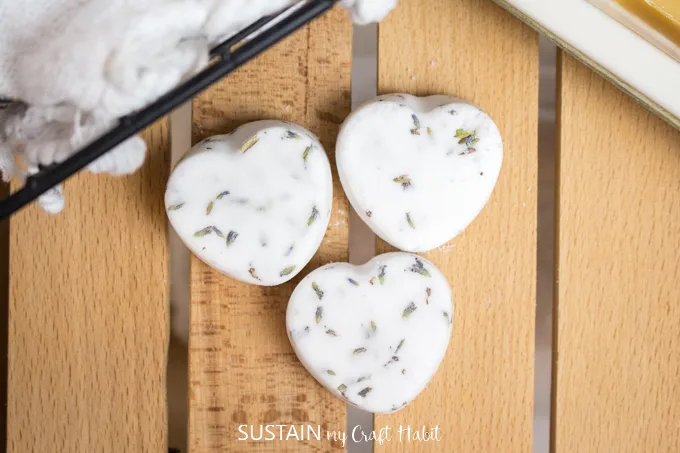 Close up image of the completed heart shaped shower steamers.