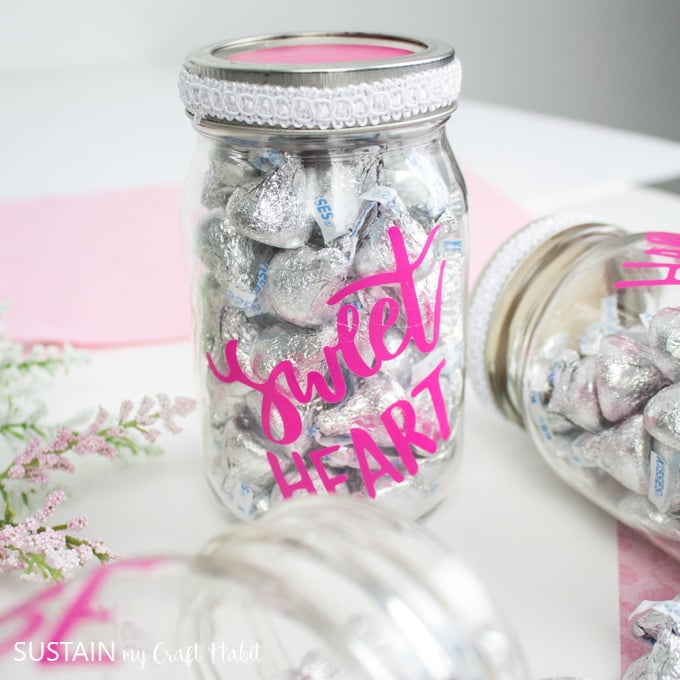 The Sweetest Valentine S Gift Jar With Cricut Other Candy Jar Ideas Sustain My Craft Habit