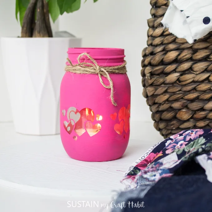 Diy Painted Mason Jar Candle Holders With Cricut Heart Cut Outs Sustain My Craft Habit