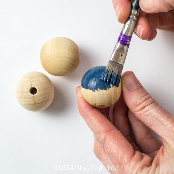 Painting wood bead blue