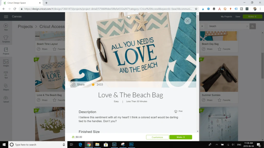 “All You Need Is Love and the Beach” project template on Design Space.