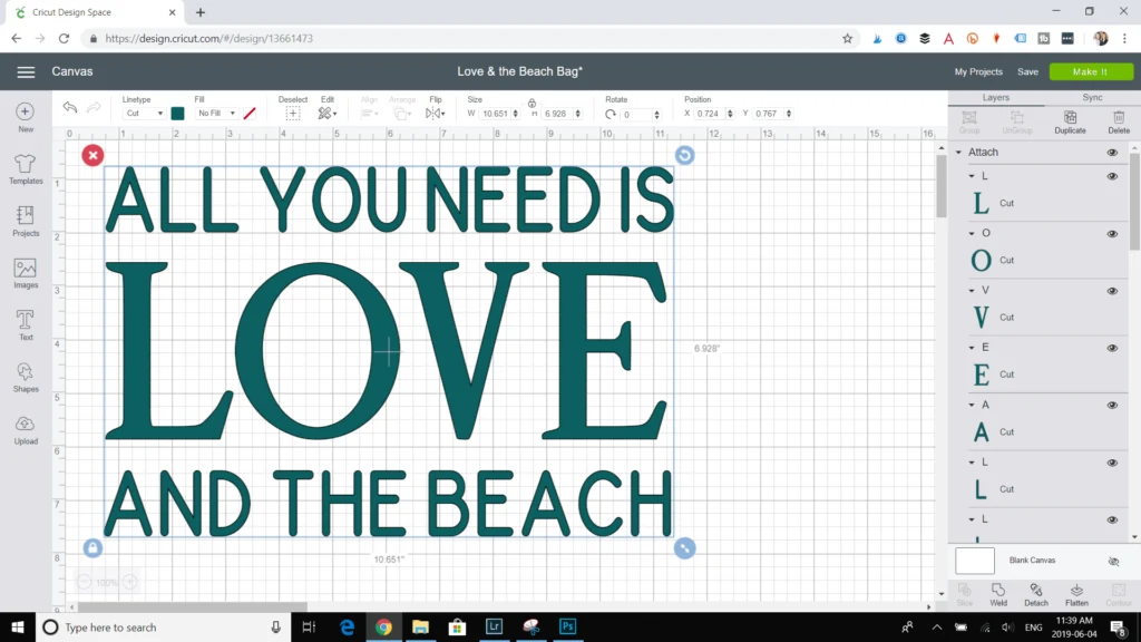 Customizing the lettering of “All You Need Is Love and the Beach.”