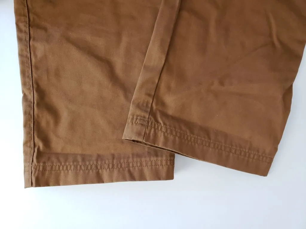 Example of a pair of pants with a stitched hem.