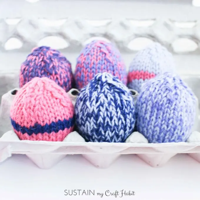 Make some simple Easter decor with these knitted Easter eggs. Free knitting pattern included!