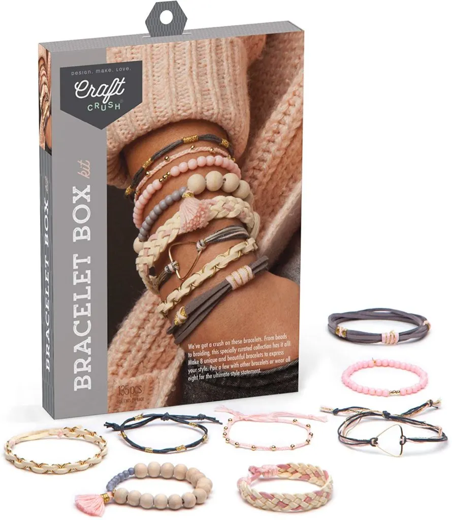 Product image of a DIY macrame kit to make eight stylish bracelets.