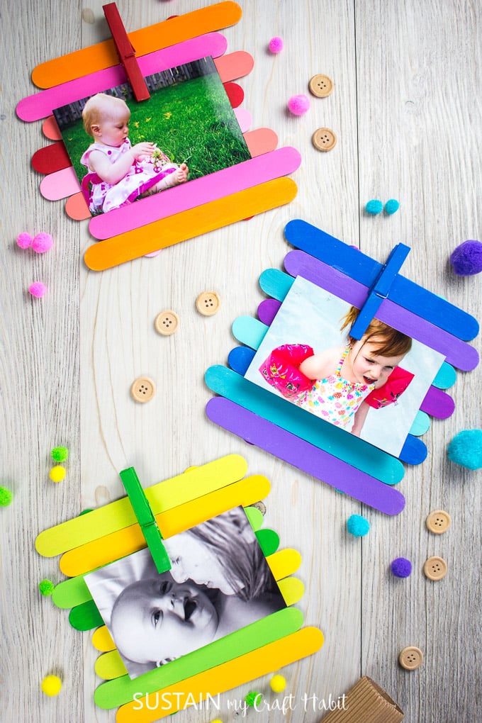 Colorful Popsicle Stick Picture Frame Sustain My Craft Habit