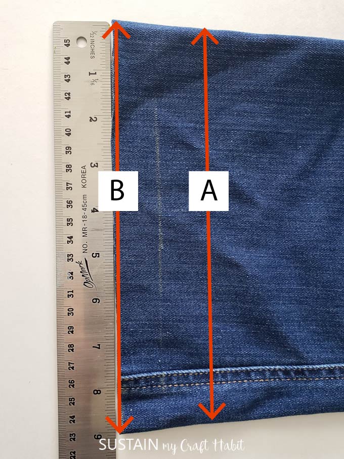 Calculating the leg opening at the cut line and at the fold line on a flared leg pant.