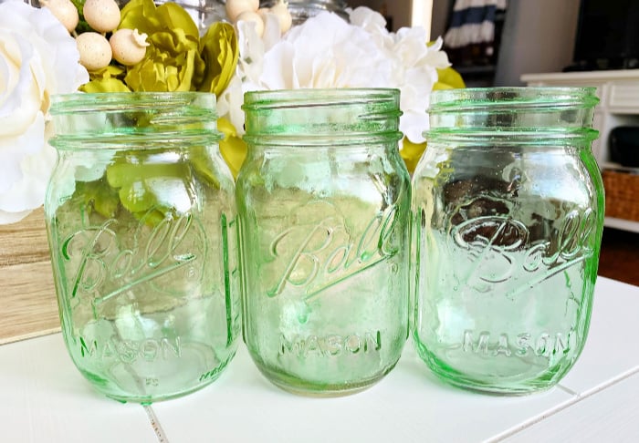 Mason jars tinted green.