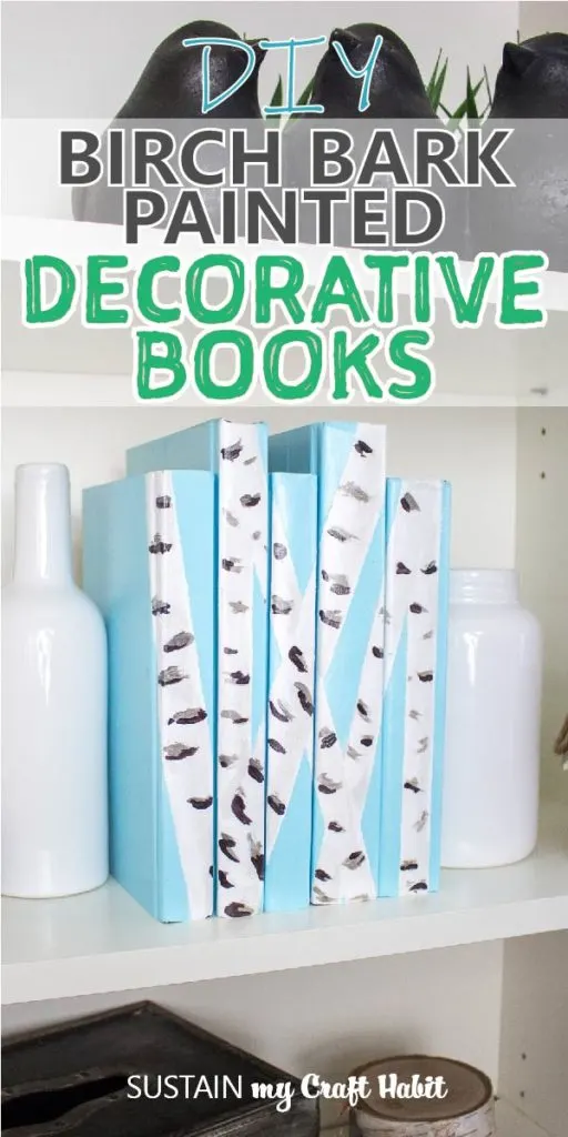 Birch bark painted decorative books with text overlay "DIY birch bark painted decorative books."