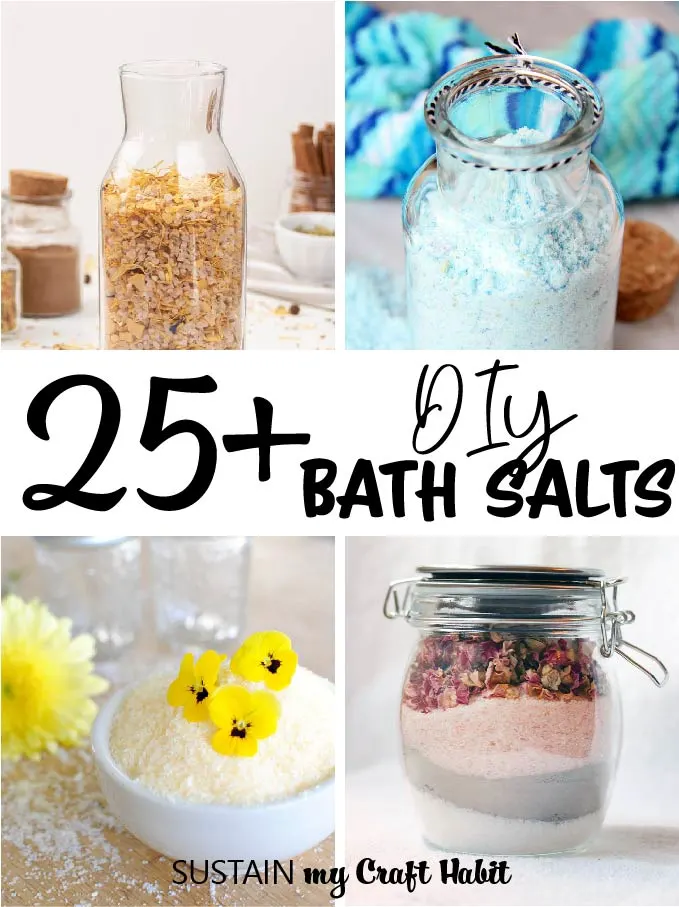 Collage of images showing DIY bath salts