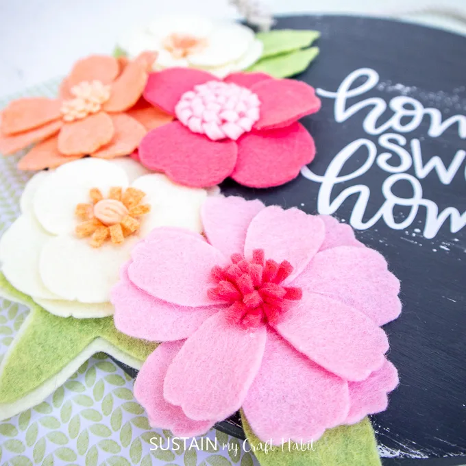 Close up of felt flowers.