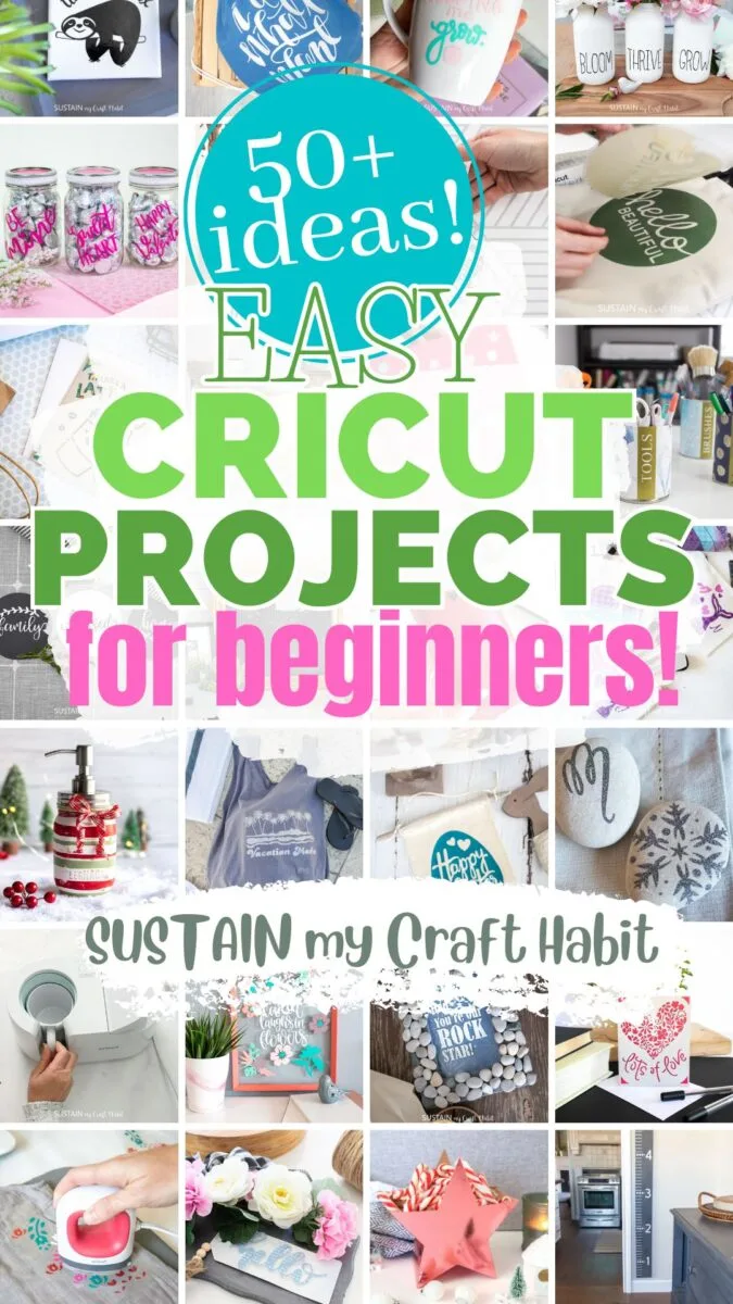 Collage of images showing examples of easy beginner Cricut projects.