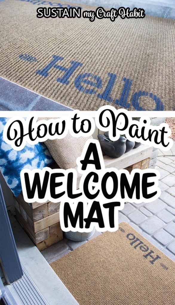 Collage of porch and welcome mat with text overlay "How to paint a welcome mat."