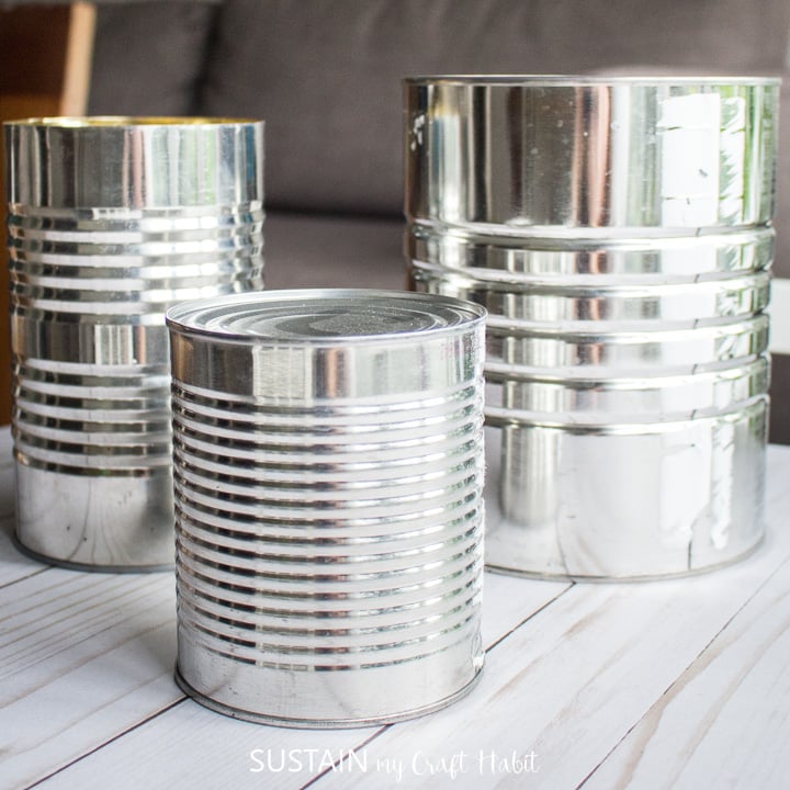 empty tin cans collected for making tin can crafts