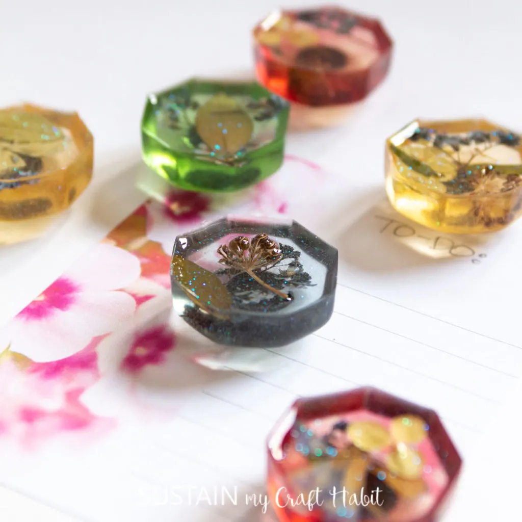 close up of finished resin magnets