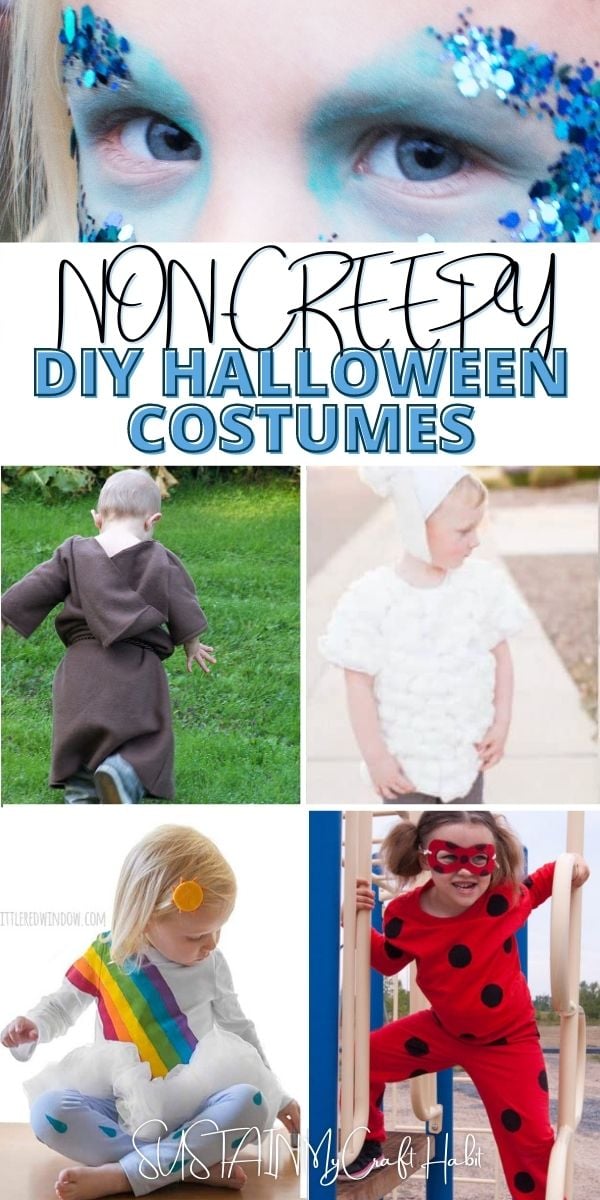 Collage of cute images with text overlay reading non-creepy DIY Halloween costumes.