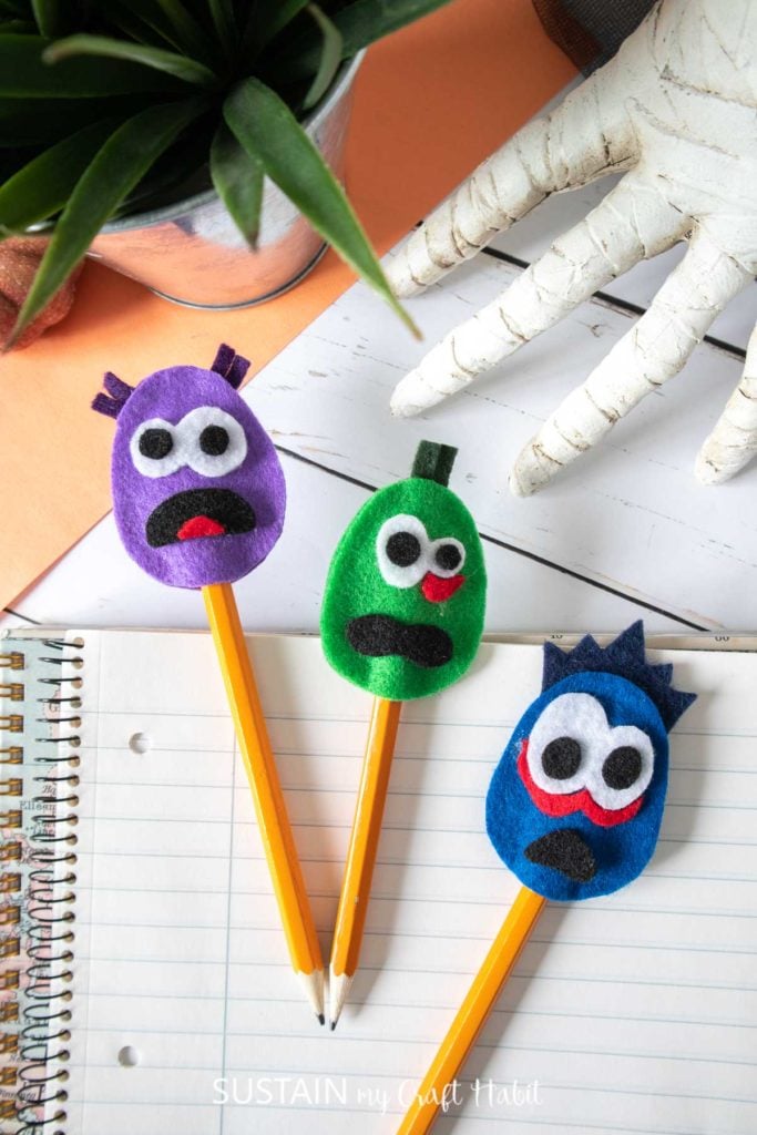 Embroidered Felt Halloween Pencil Topper Set of 6 