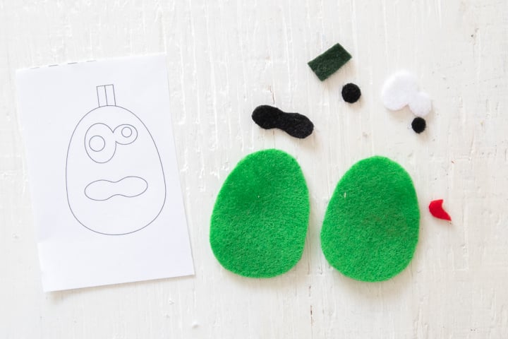 Cut felt fabric pieces and printable template.