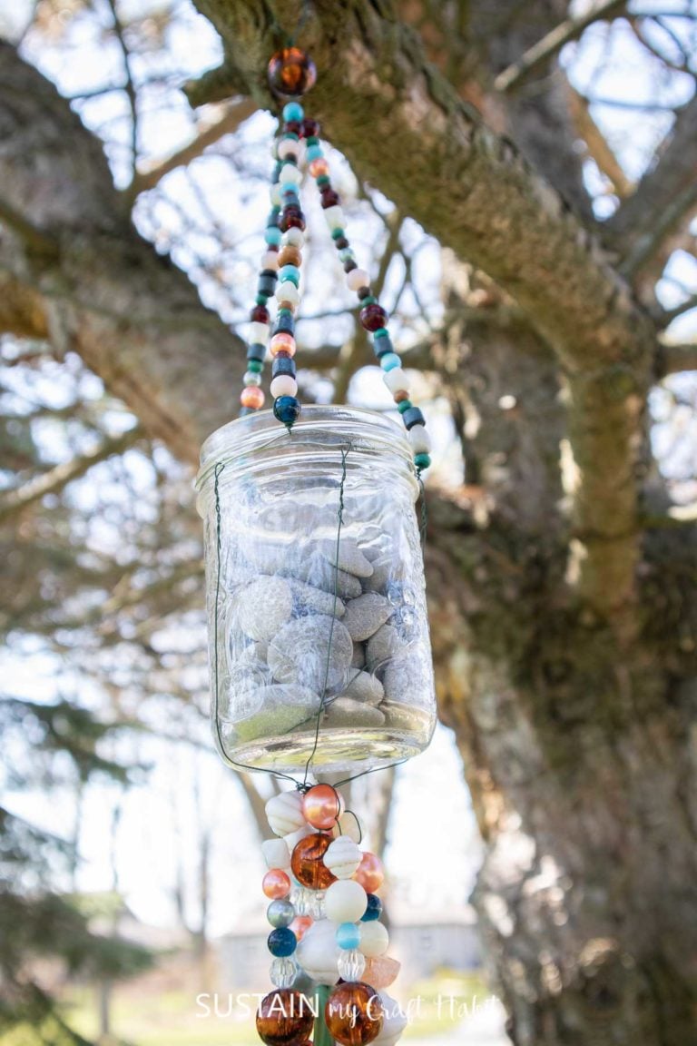 Close up of the mason jar wind chime.