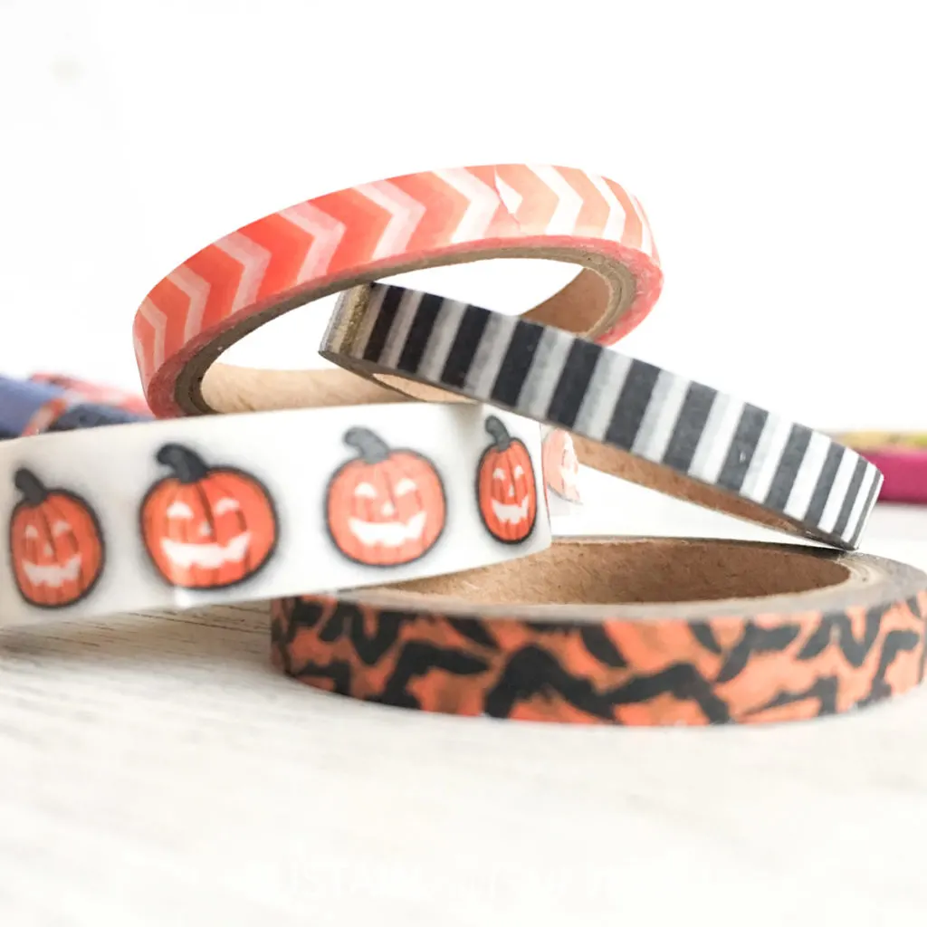 Close up of colorful Halloween themed washi tapes.