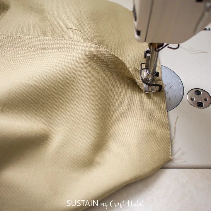 sewing the bottom of the tote bag 