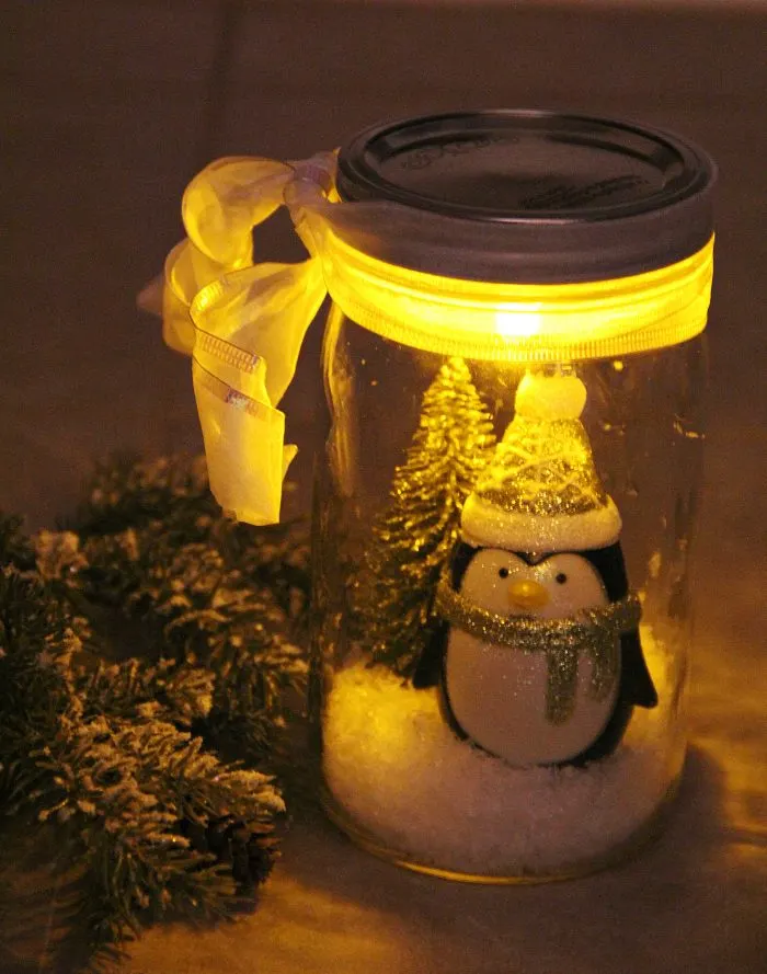 mason jar Christmas crafts snow scene.