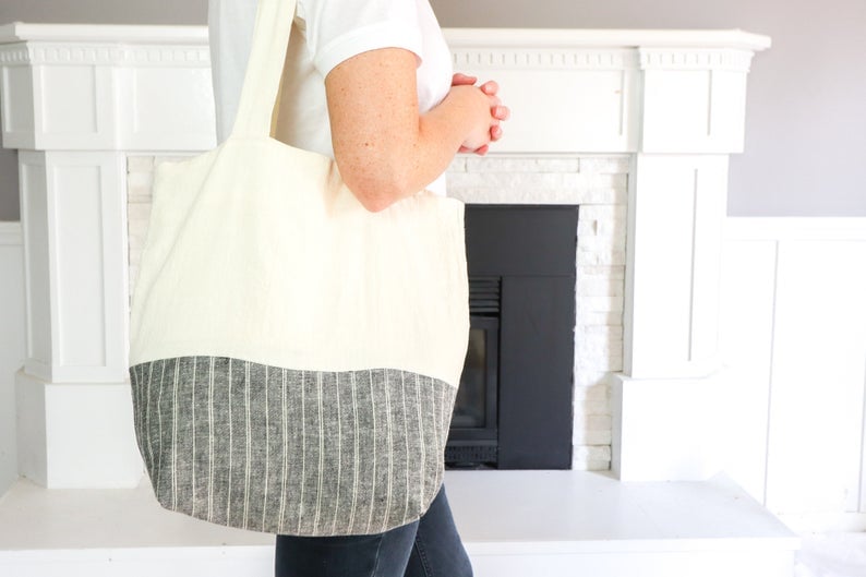 Two-toned tote bag.