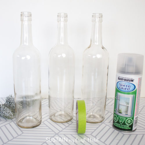 Frosted Wine Bottle Centerpiece Idea and Blog Hop Sustain My Craft Habit
