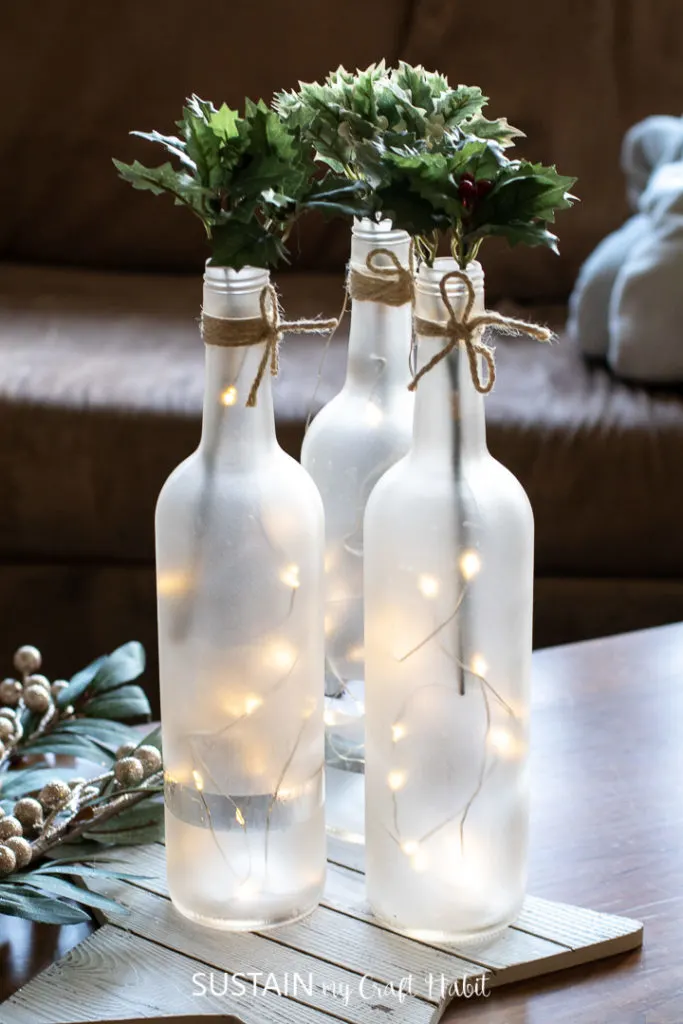 Snowman decor, Lighted Snowman Wine Bottle, upcycled wine bottle, recycled  wine bottle, wine bottle decor