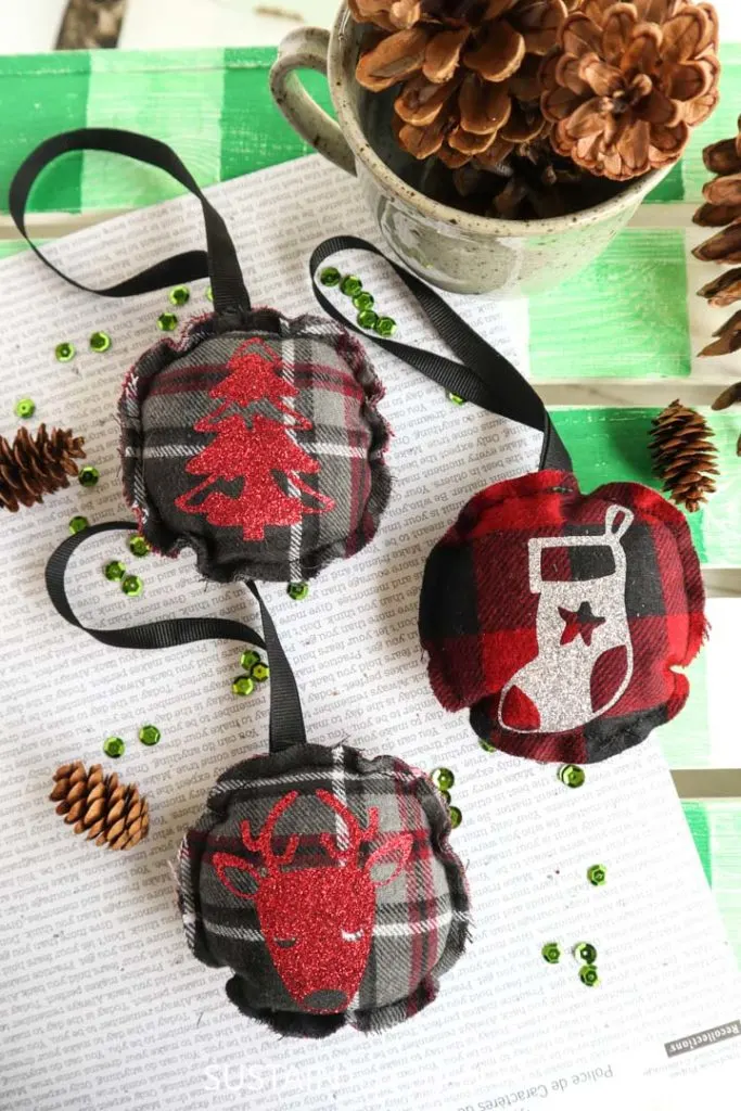 Finished flannel Christmas ornaments.