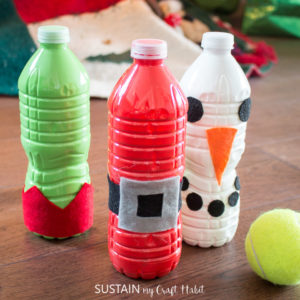 wupcycled plastic water bottles turned into a DIY bowling gamebottle bowling