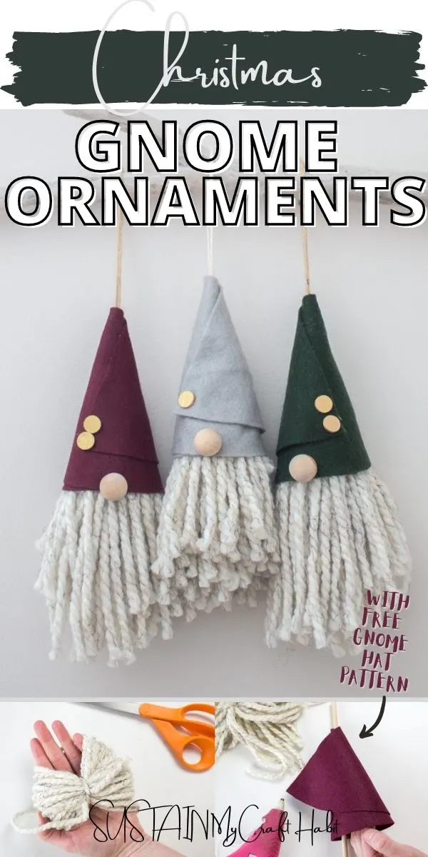 DIY Gnome Christmas ornaments in a collage of instructions with text overlay.