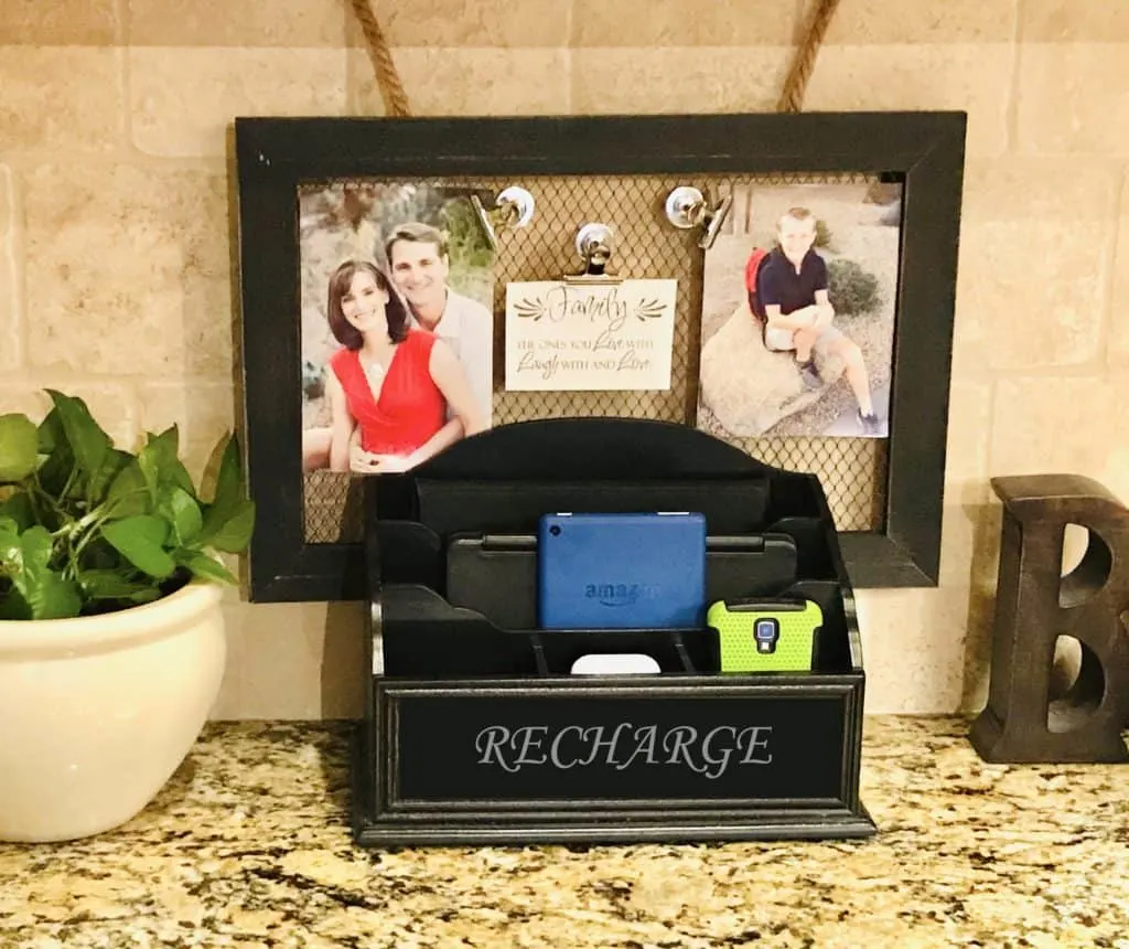 upcycled home organizing charger station