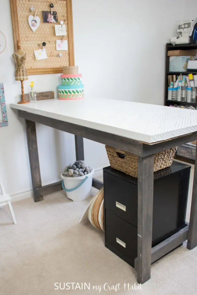 Work table made from a repurposed door.