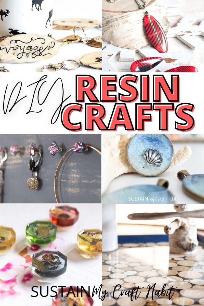 Examples of easy resin crafts to make including decor, jewelry and keychains.