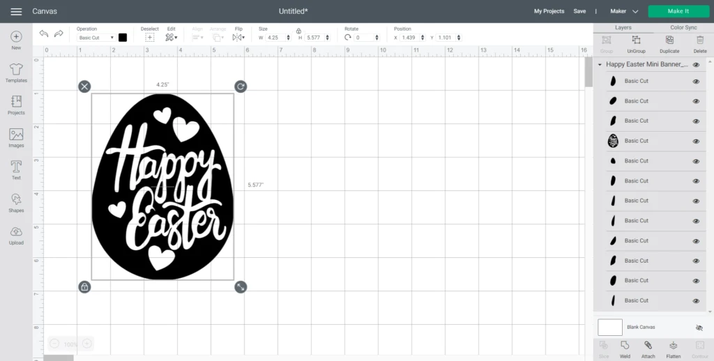 Uploading an Easter SVG in Cricut Design Space.