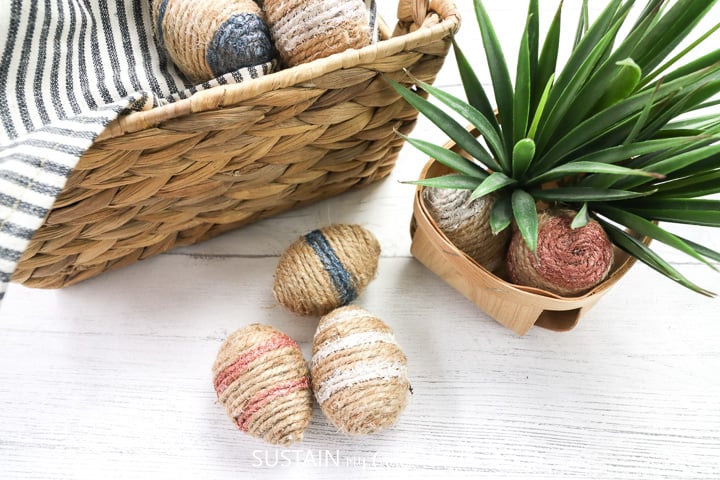 an assortment of twine wrapped easter eggs