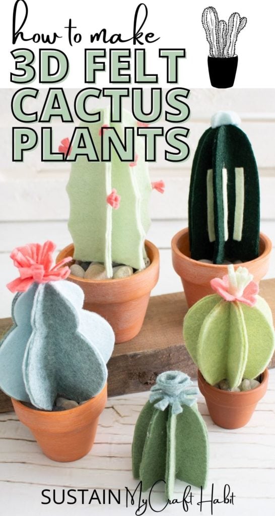 picture of potted felt flowers with text overlay