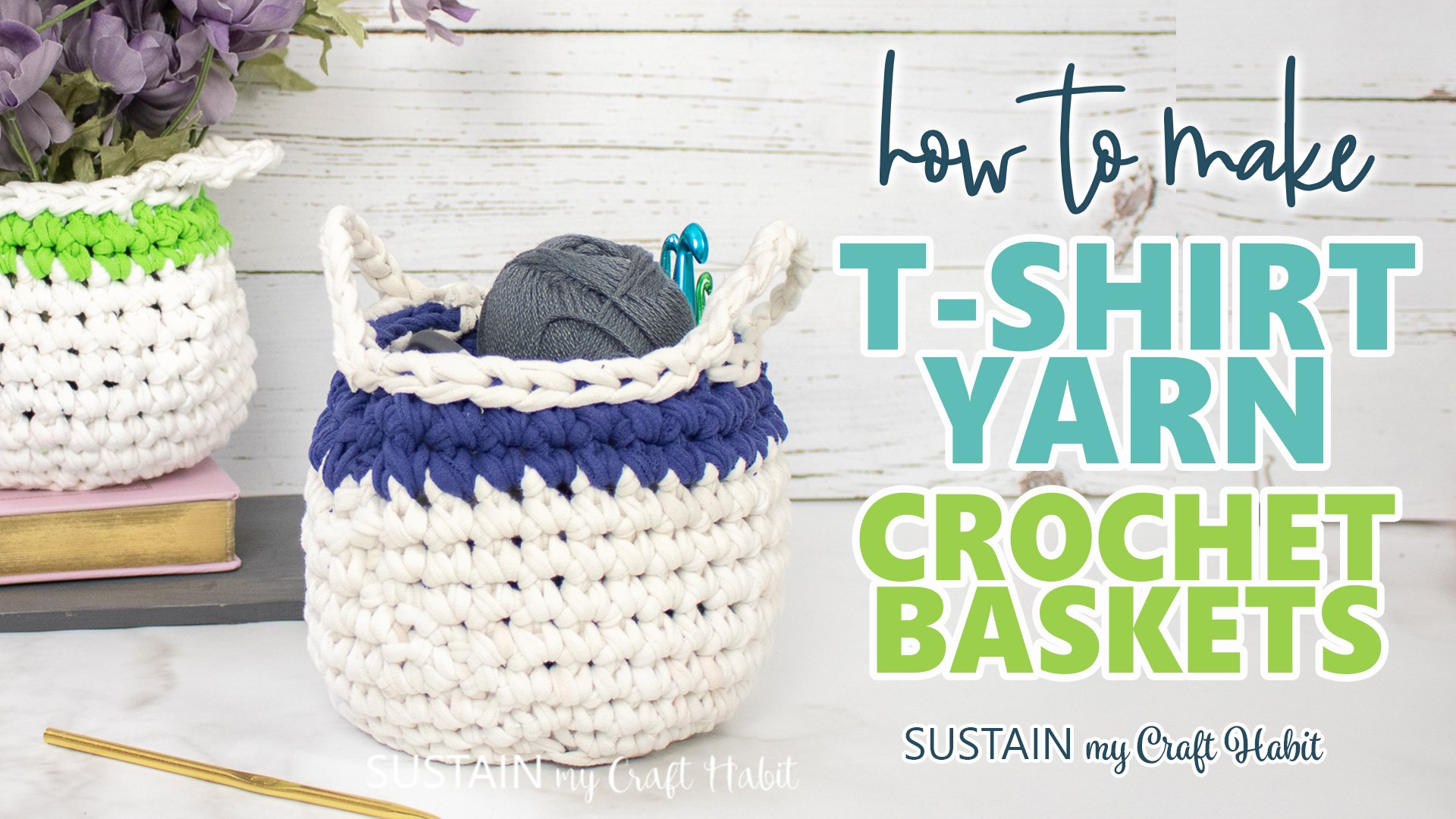How to crochet a basket with T-shirt yarn - pine cone pattern