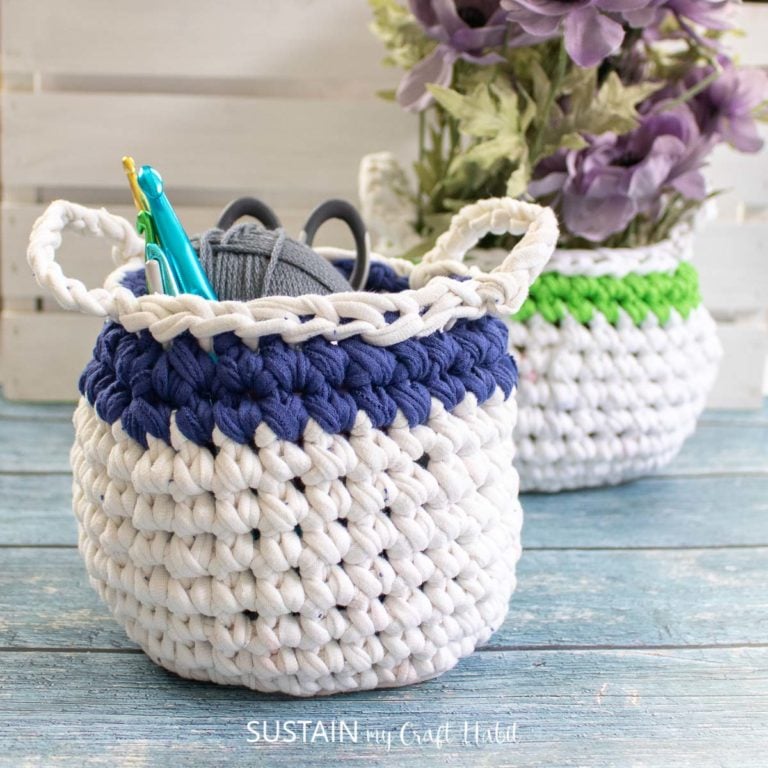 T-shirt Yarn Crochet Basket With Handles Pattern – Sustain My Craft Habit