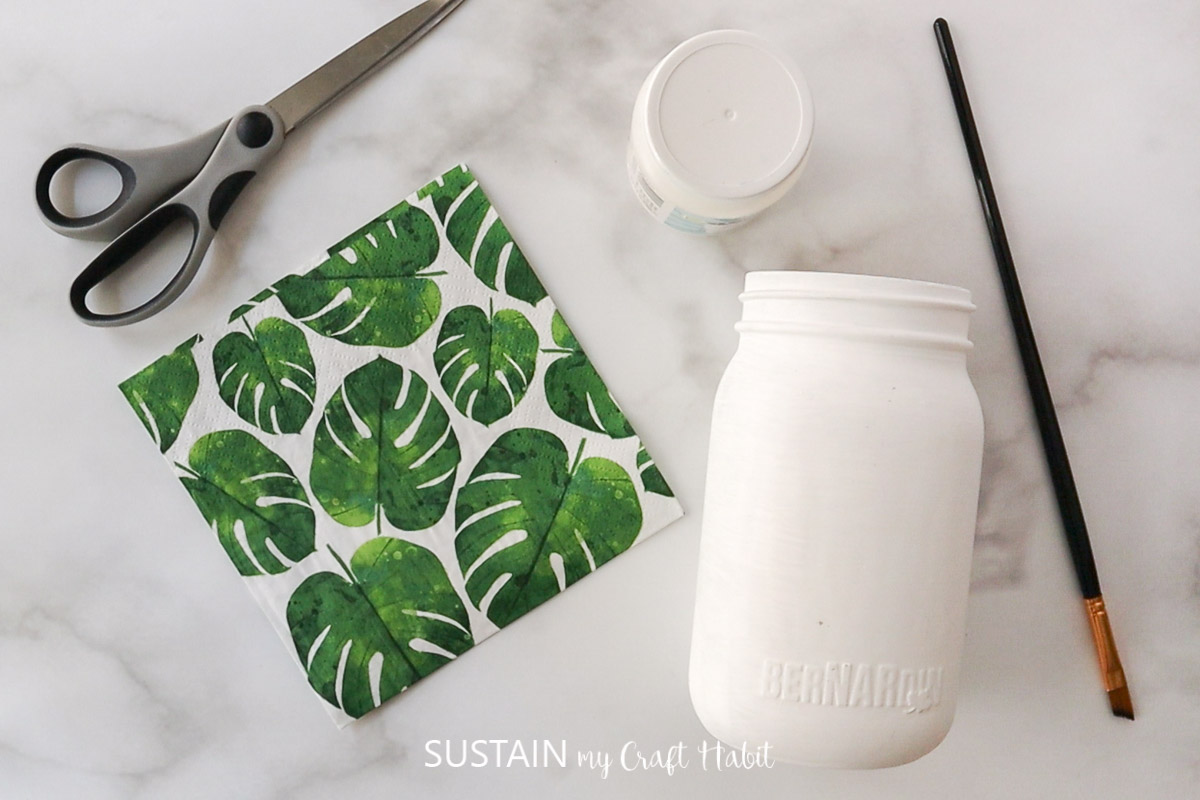 Decoupage Napkins onto Glass Jars Sustain My Craft Habit