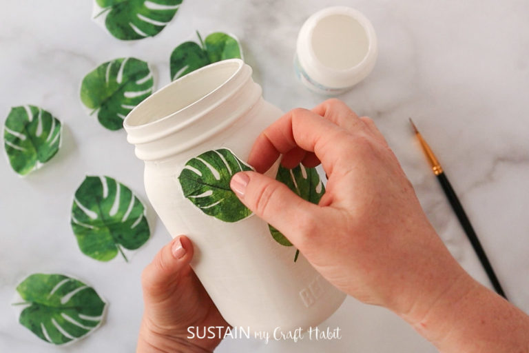 Decoupage Napkins onto Glass Jars Sustain My Craft Habit