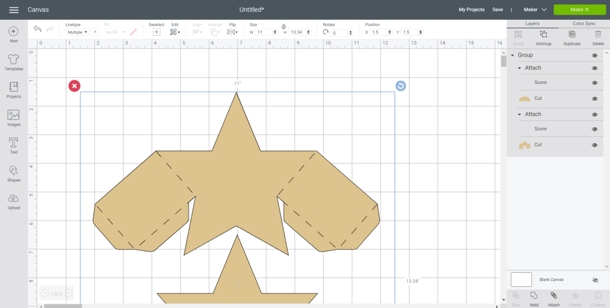 Uploading the star image in Cricut design space.