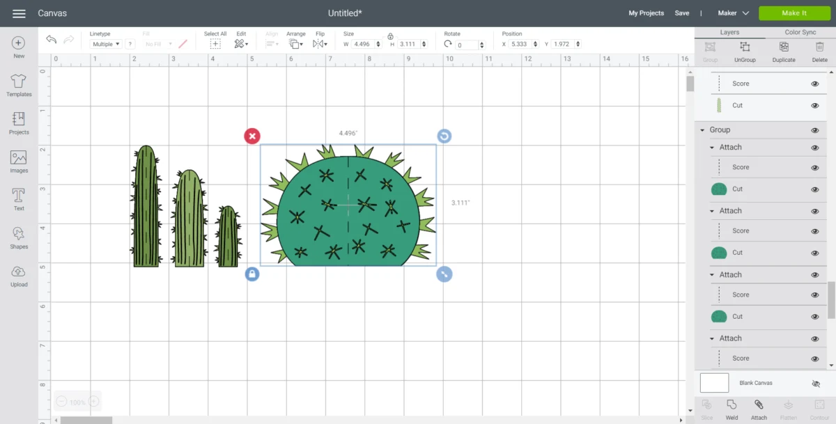 Uploading cactus images onto Cricut design space.