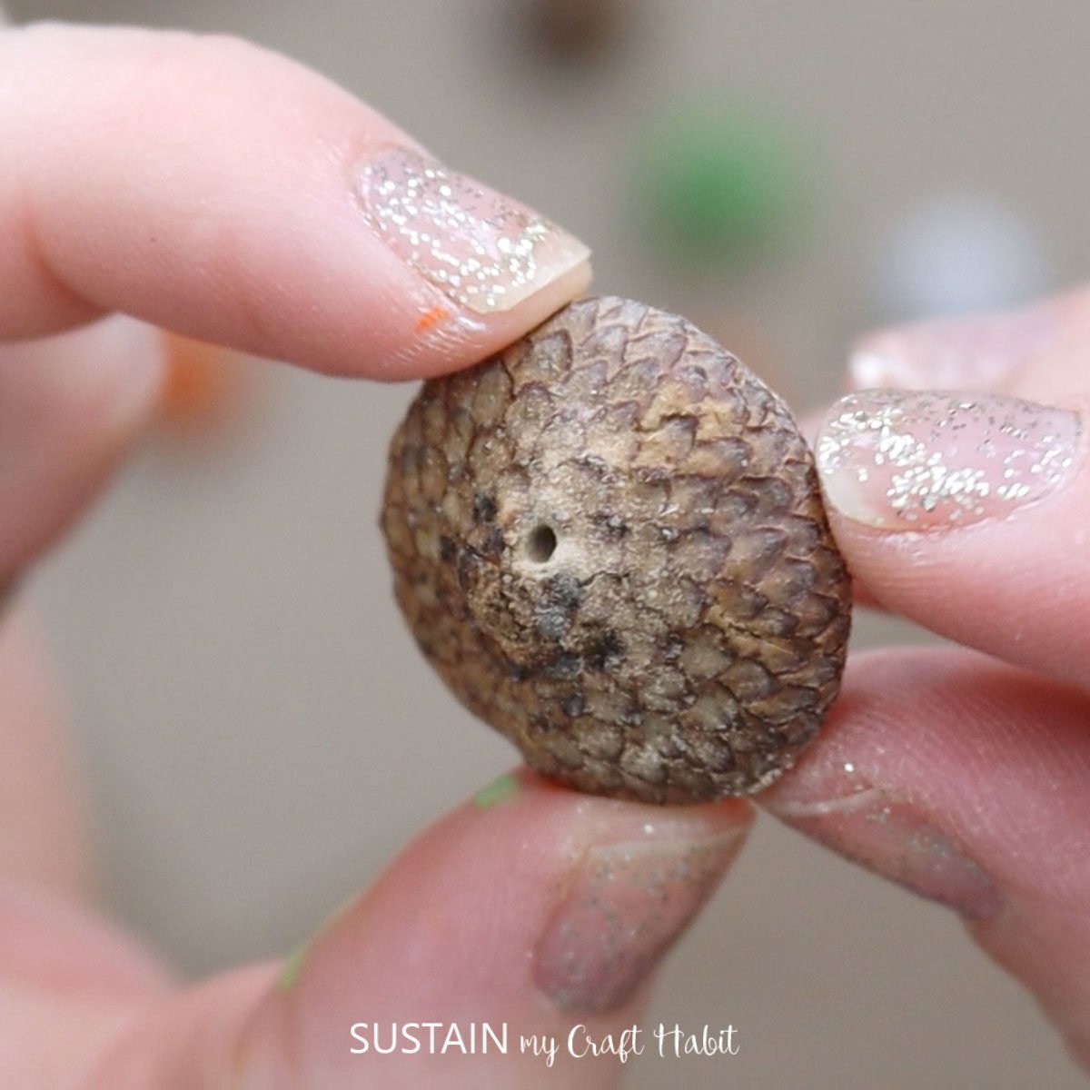 Drilled hole on the top of the acorn.