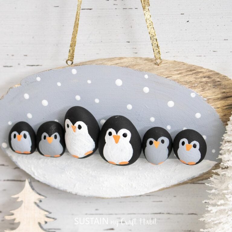 Penguin Family Pebble Art Craft