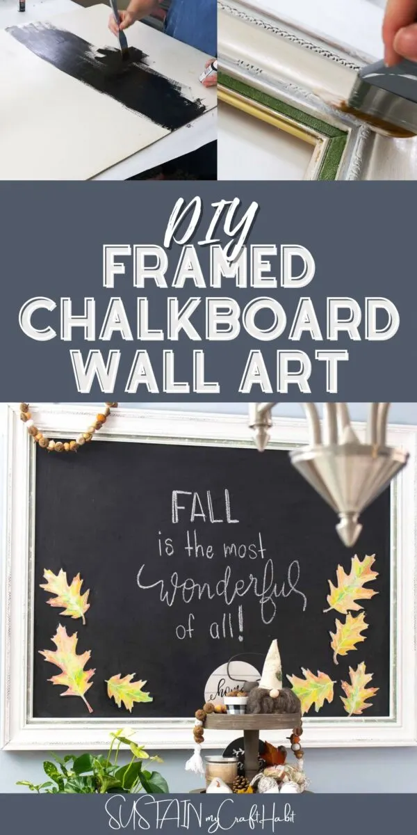 Collage with text overlay showing to make a framed chalkboard wall art.